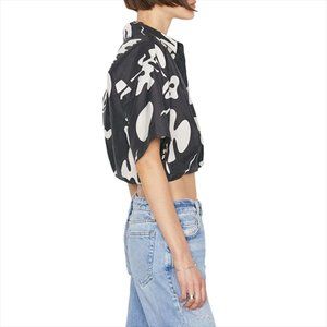 NWT Frame Cropped Twist Front Shirt - Black White (Size M) NEW w/ tags